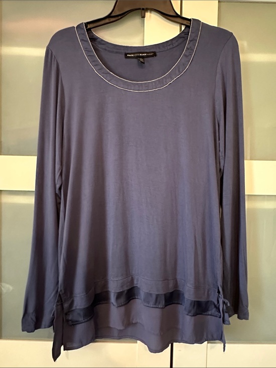 White House Black Market Tops - White House Black Market Long-Sleeve Slate Blue Layered-Hem Top